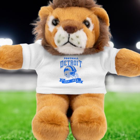 Discover Lion Plushie, Detroit Football Stuffed Animal with Tee, Football Fan Gift, Team Mascot Soft Toy, Game Day Decor, Sports Lover, Gift for Kids