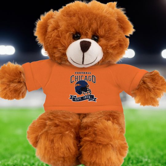 Bear Plushie, Chicago Football Stuffed Animal with Tee, Football Fan Gift, Team Mascot Soft Toy, Game Day Decor, Sports Lover, Gift for Kids