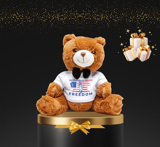 Discover Patriotic Teddy Bear with USA Flag Shirt | Freedom Plush Toy | American Gift for Veterans Day, Christmas, Holiday Season