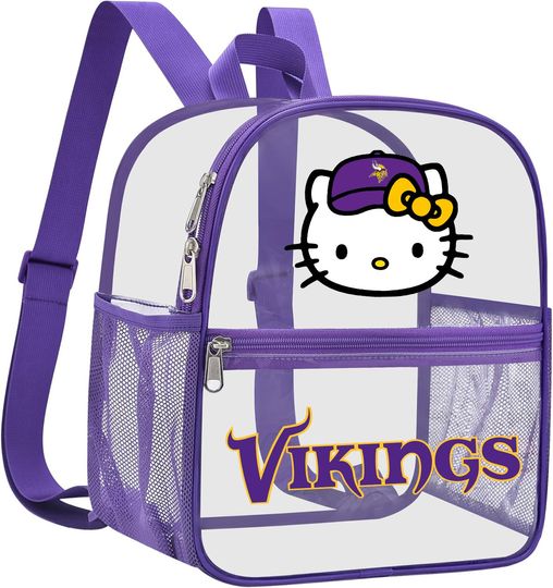 Discover Minnesota Football Kawaii Kitty Transparent Backpack, Stadium Approved Clear Bag