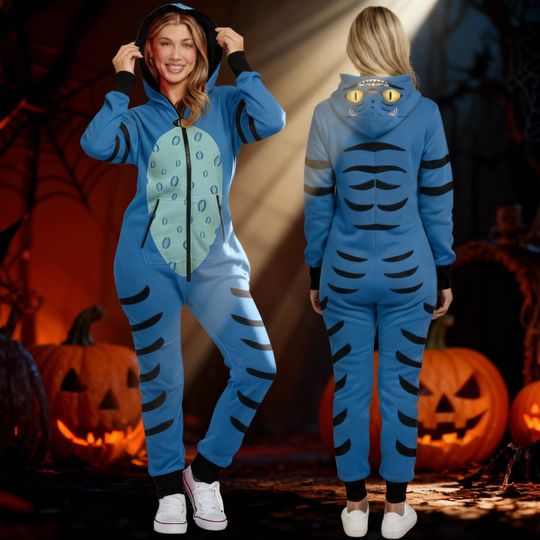 Derpy Tiger Costume Hoodie, Blue Tiger Cosplay Jumpsuit, Funny Animal Onesie Outfit, Unisex Halloween Costume, Gift for Him Her