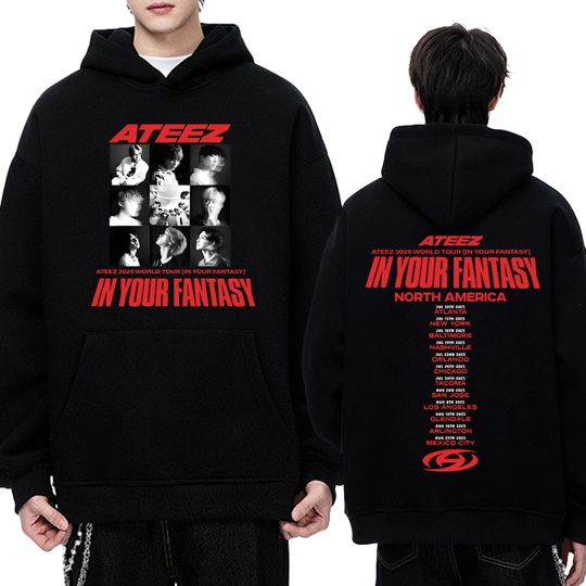 Ateez 2025 World Tour Double Sided fashion Y2k black Sweatshirt Men women Trend Hoodie Unisex