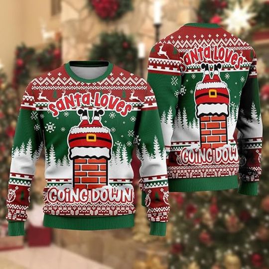 Discover Santa Loves Going Down Christmas Sweater, Funny Ugly Xmas Sweater with Chimney Design, Holiday Outfit, Winter Gift Idea