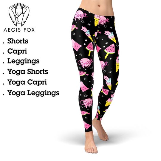 Discover Ice Cream Print Yoga Leggings: High Waist Workout Pants