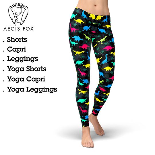 Discover Colorful Dinosaur Print Leggings: Workout Yoga Pants
