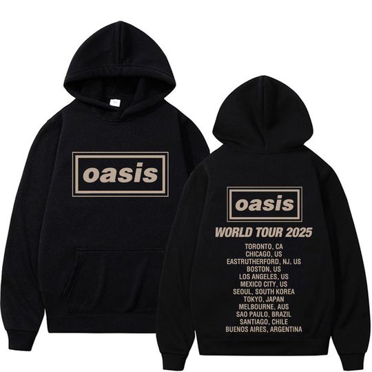Discover Rock Band O-Oasis World Tour 2025 Double Sided Graphics Hoodies Men's 90s Vintage Hip Hop Pop Music Hoodie Oversized Sweatshirts