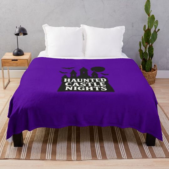 Discover Haunted Castle Nights – Spooky Disney Inspired Gothic Castle, Halloween Bats and Moon Vector Design Throw Blanket