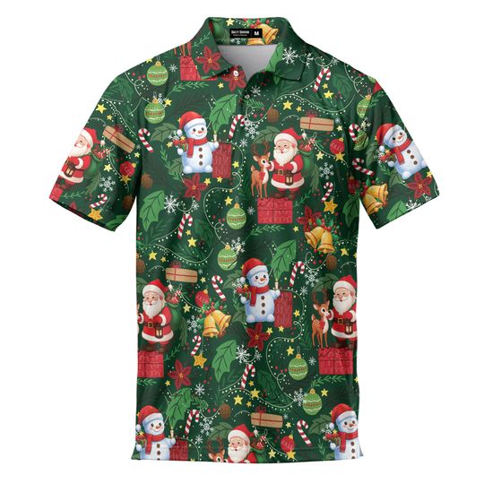 Discover Mens Christmas Polo Shirt Reindeer Print Snowman Cute Santa Shirt Golf Polo for Men Santa Claus Shirt Men Holiday Golf Polos