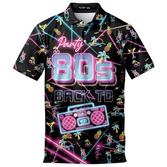 Discover Vintage 80s Neon Party Polo Shirt for Men Tropical Golf Shirt Retro Men’s Polo