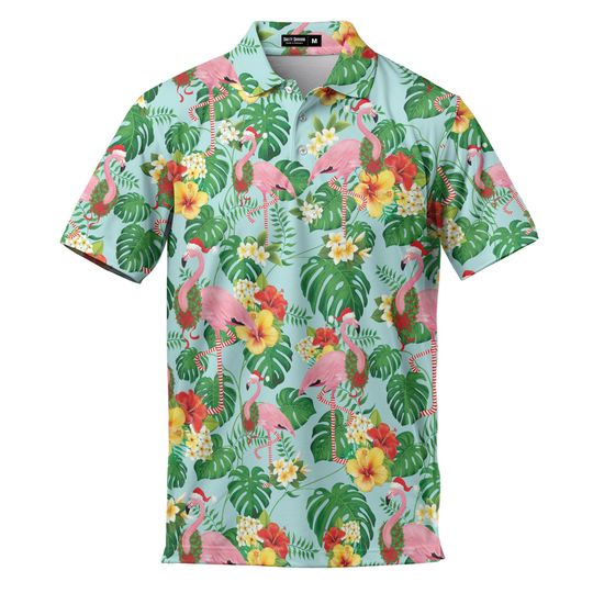Discover Pink Flamingo Polo Shirt for Men with Floral Aloha Tropical Pattern