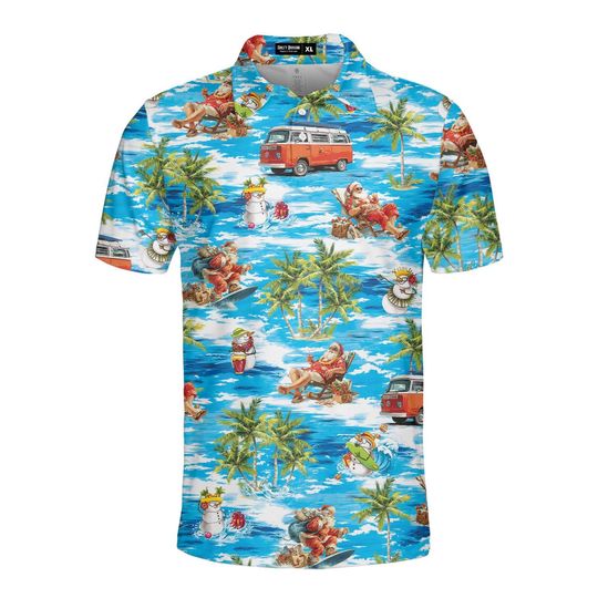 Men's Christmas Polo Shirt Holiday Party Tropical Vintage Santa Claus Golf Polo