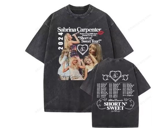 Discover Vintage Sabrina Carpenter Album Tee 2025 Tour Merch Shirt Unisex Washed Shirt