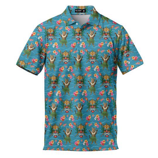 Discover Men's Cat Tiki Polo Shirt Short Sleeve Tropical Vintage Polo Shirt