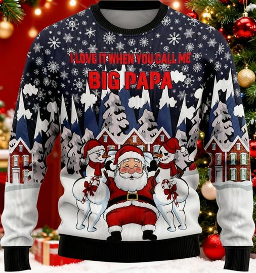Big Papa Santa Ugly Christmas Sweater, Funny Xmas, Naughty Holiday, Hip Hop Santa, Festive & Cozy, Winter Wonderland