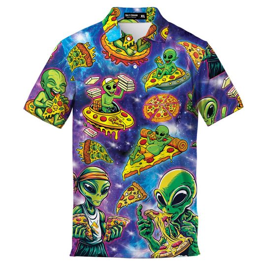 Discover Pizza Planet Alien Polo Shirt Men Retro Golf Polo 80s Vintage Alien Shirt