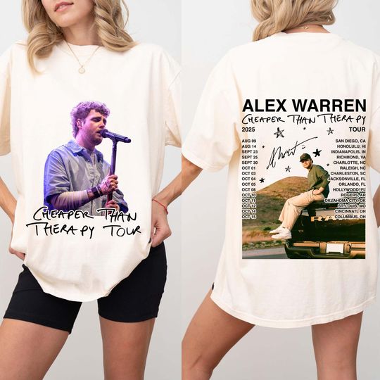 Discover Alex Warren T-Shirt PNG, Cheaper Than Therapy Tour 2025 Shirt, Concert Tour Dates Tee Design, Music Fan Merch, Digital Download