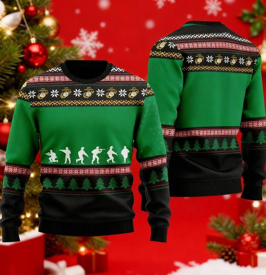 Discover USMC Ugly Christmas Sweater, US Marine Corps Xmas Jumper, Semper Fi Holiday Gift, Military Family Outfit, Marine Corps Ugly Sweater