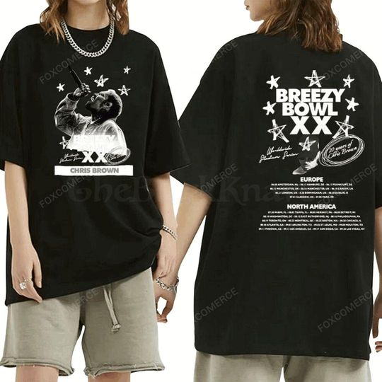 Discover High Quality Men's and Women's Chris Brown Breezy Bowl Tour 2025 Shirt Chris Brown Merch Retro