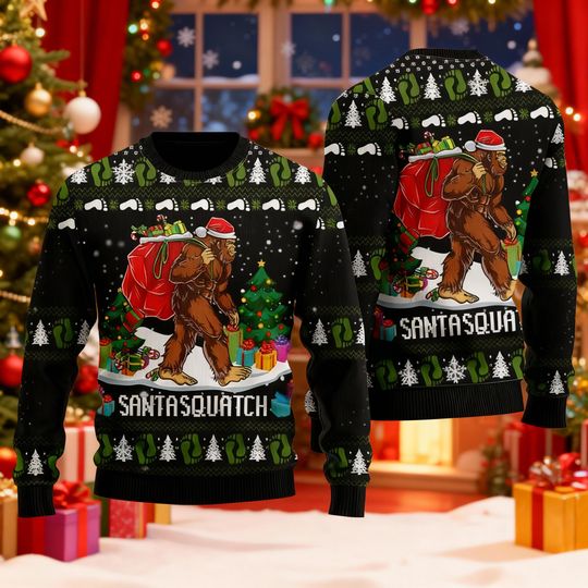 Discover Santasquatch Ugly Christmas Sweater, Funny Bigfoot Sasquatch Xmas Sweatshirt, Sasquatch Lover Gift, Funny Holiday Party Outfit