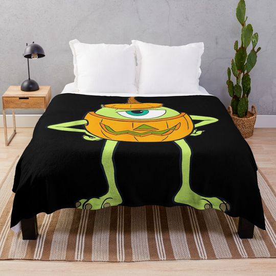 Discover Disney Pixar Monsters Inc Mike Wazowski – Halloween Pumpkin Costume Art Throw Blanket