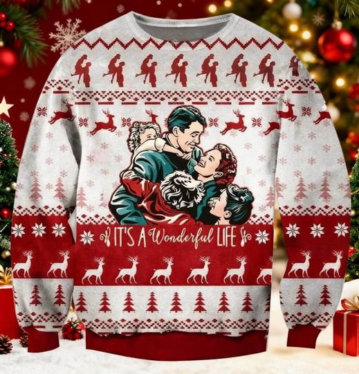 It's a Wonderful Life Ugly Christmas Sweater, George Bailey Vintage Movie Xmas Sweatshirt, Holiday Film Gift, Family Christmas Jumper