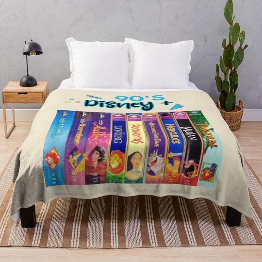 Discover Cozy 90s Disney Plus Childhood VHS Movies Plush Throw Blanket