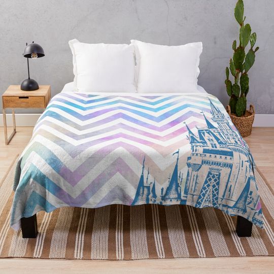 Discover Magic Castle Chevron Watercolor Pattern Throw Blanket