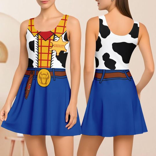 Sheriff Woody Cosplay Skater Dress, Toy Story Women Dress, Disneybound Running Dress, Cowboy Cartoon Cosplay Costume, Gift For Her