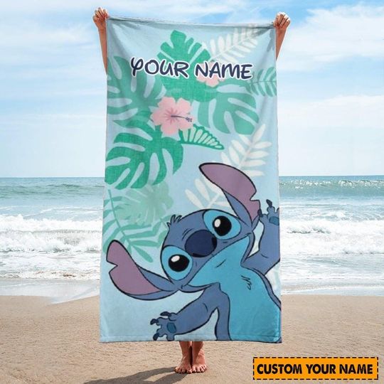Personalized Summer Stitch Beach Towel, Disney Trip Beach Towel, Lilo And Stitch Towel, Funny Cartoon Love Gift For Her