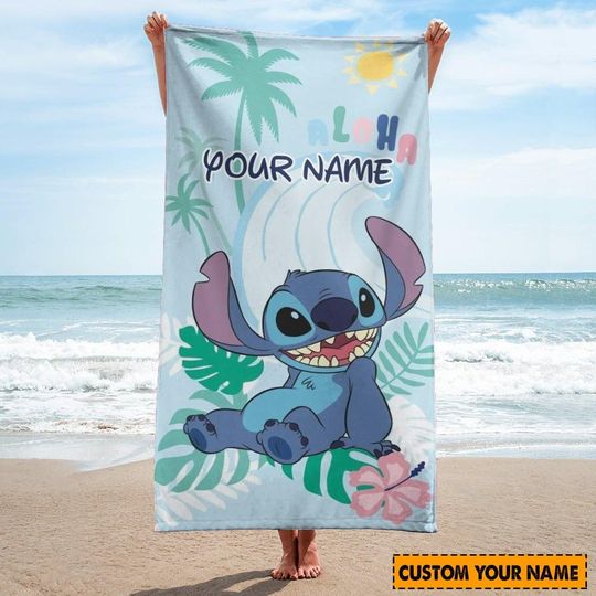 Discover Custom Stitch Aloha Beach Towel, Lilo And Stitch Beach Towel, Disney Movie Towel, Disneyland Summer Towel, Vacation Gifts For Her