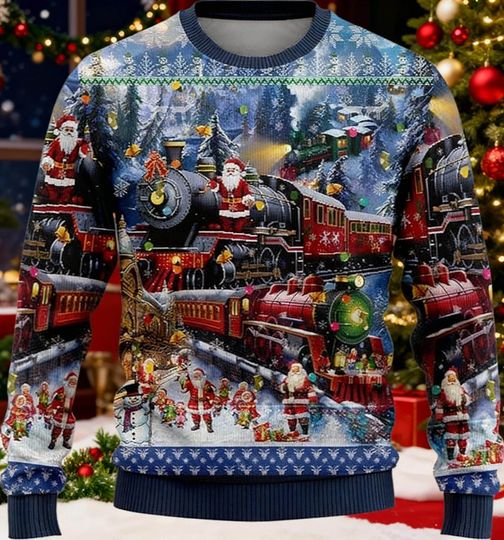 Discover Santa Train Ride Sweater, Christmas Locomotive Sweatshirt, Holiday Railroad Shirt, Festive Santa Express, Ugly Xmas Sweater
