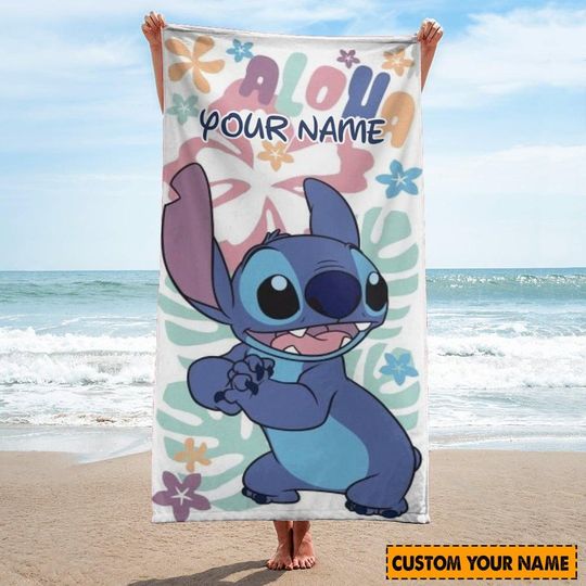 Custom Stitch Aloha Beach Towel, Cute Stitch Towel, Beach Towel For Her, Disneyland Bath Towel, Aloha Party Towel, Stitch Lover Gift