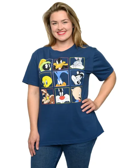 Bugs Bunny Daffy Sylvester Tweety T-Shirt Looney Tunes Womens Plus Size Blue