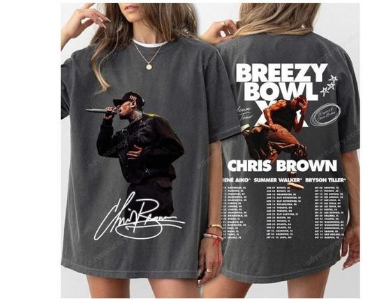 Discover Chris Brown Breezy Bowl XX Tour 2 Sided Tee, Chris Brown Album Shirt, Chris Brown Fan Gift, Chris Brown Merch Shirt, Cb Tour 2025