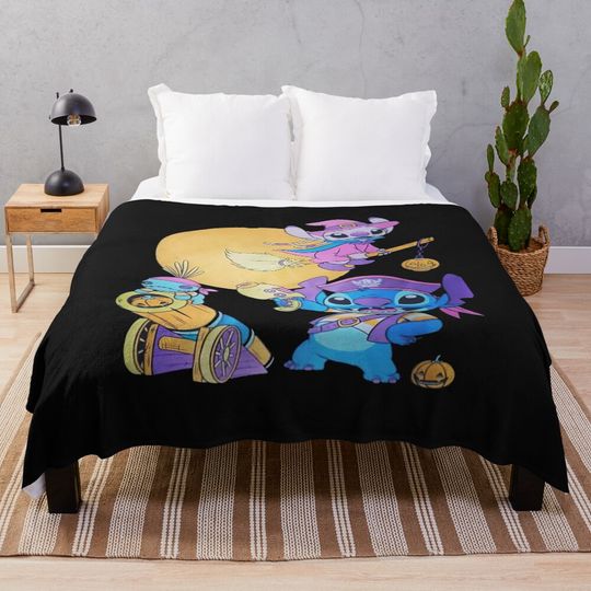 Stitch Halloween Group Costumes | Witch Pirate Pumpkin Cute Design Throw Blanket