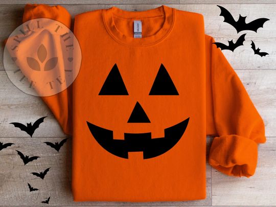 Discover Halloween Sweatshirt Jack-o-Lantern Pumpkin Crewneck Oversized Fleece Fall Spooky Sweater Shirt