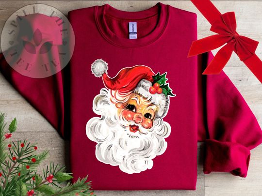 Discover Santa Sweatshirt Retro Vintage Holiday Crewneck Xmas Sweater Womens Holiday Clothing Cozy Festive Gift