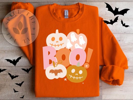 Halloween Sweatshirt, Boo Spooky Season Fall Sweatshirt, Pumpkin Autumn Sweatshirt
