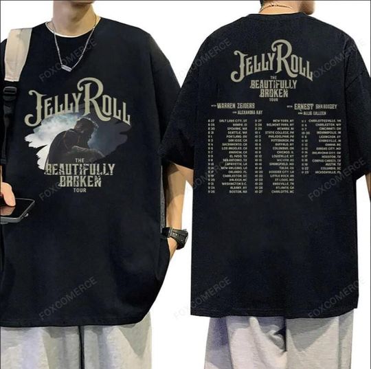 Discover Jelly Roll 2025 Retro Hip Hop T-Shirt, The Beautifully Broken Tour Cotton Oversized Graphic Tee