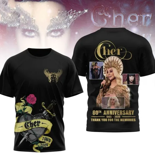 Discover Cher 60th Anniversary 1965-2025 Thank You 3D T-Shirt