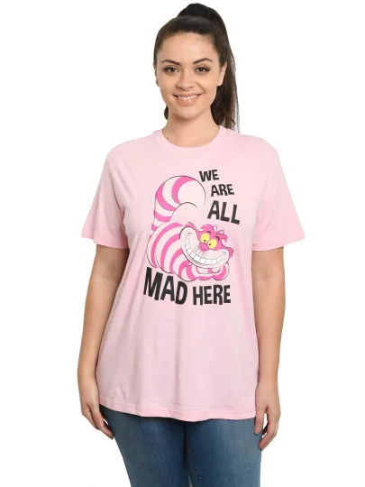 Cheshire Cat T-Shirt Alice in Wonderland Pink Women's Plus Size