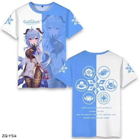 Genshin Impact Cosplay Men Women 3D Basic Short Sleeve T shirt Casual Tee