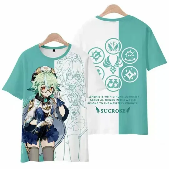 Genshin Impact Cosplay Men Women 3D Basic Short Sleeve T shirt Casual Tee