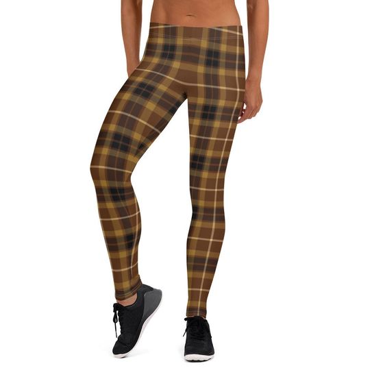 Discover 90s Vintage Plaid Leggings: Brown Tartan Fall Yoga Pants