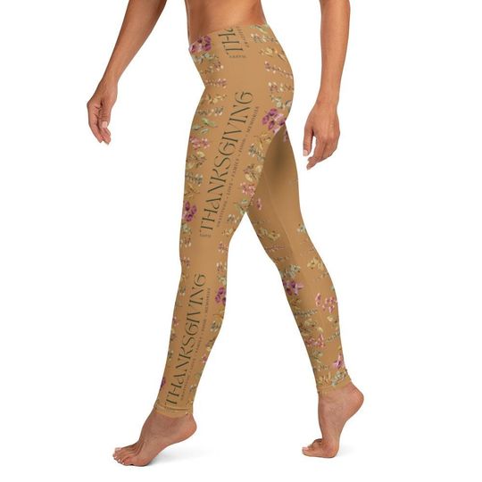 Happy Thanksgiving Women’s Leggings Light Brown Turkey Print