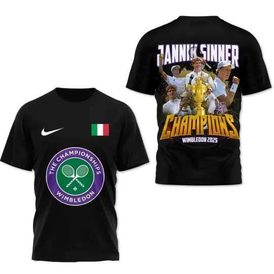 Discover Jannik Sinner Champions Wimbledon 2025 3D Shirt