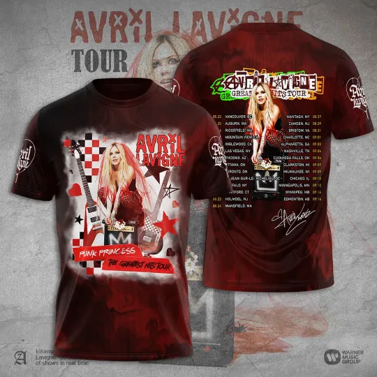 Discover Avril Lavigne Tour The Greatest Hits Tour Celebration T-Shirt 3D Gift for Fan