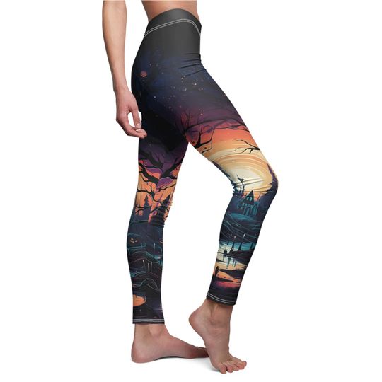 Halloween Leggings: Spooky Haunted Forest Pumpkin Print Yoga Pants