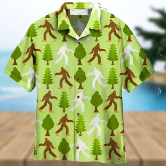 Bigfoot Sasquatch Hawaiian Shirt, Summer Beach Aloha Shirt