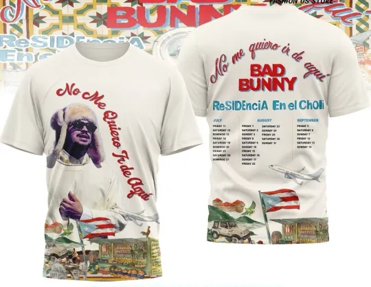 Discover Bad Bunny No me quiero ir de aqui Puerto Rico Residency 2025 AOP T-Shirt